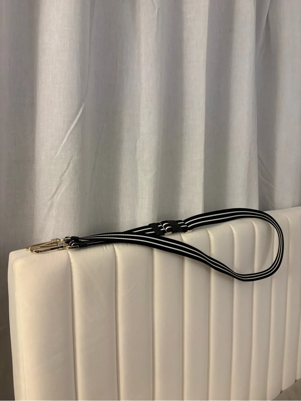 kate spade Gold-Tone Key Ring with Black & White Stripe Strap